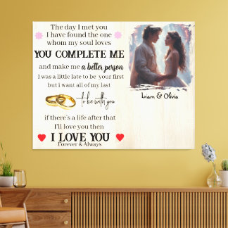 You Complete Me Custom Photo Wedding Anniversary Canvas Print