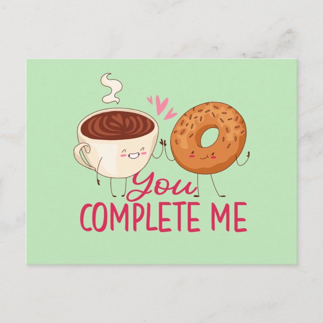 You Complete Me Cute Doughnut Funny Valentine's Da Postcard (Front)