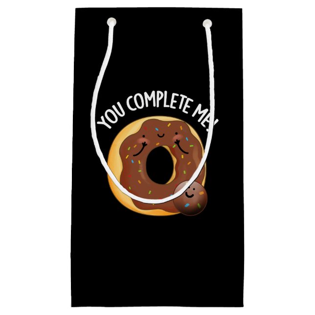 You Complete Me Funny Food Doughnut Pun Dark BG Small Gift Bag (Front)