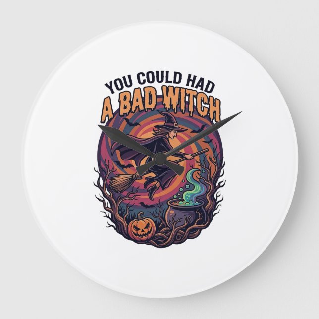 You Could Had Bad Witch Halloween Flying Broom_1 Large Clock (Front)