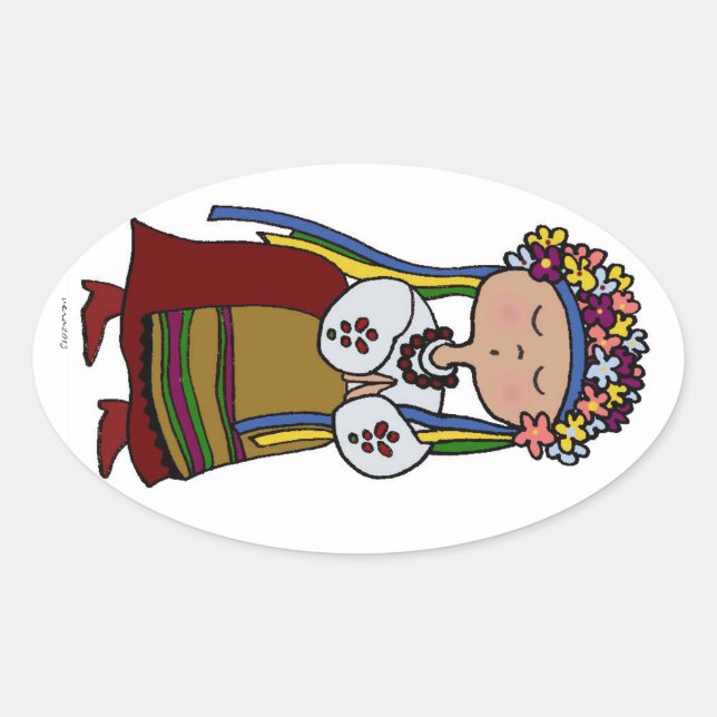 You Dance Girl in Ukrainian Folk Dress Oval Sticker (Front)