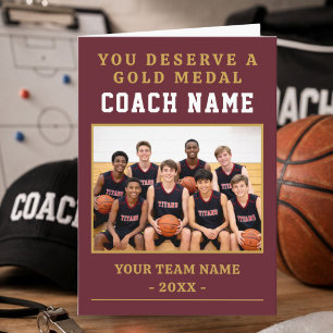 You Deserve a Medal Coach Photo Basketball Thank You Card