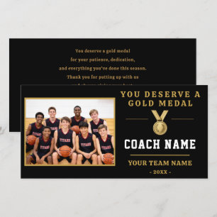 You Deserve a Medal Coach Photo  Thank You Card