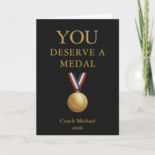 You Deserve a Medal Funny Coach Elegant Black Team Thank You Card