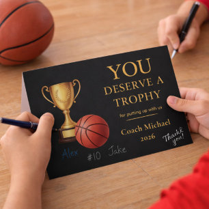 You Deserve a Trophy BasketballCoach Funny  Thank You Card
