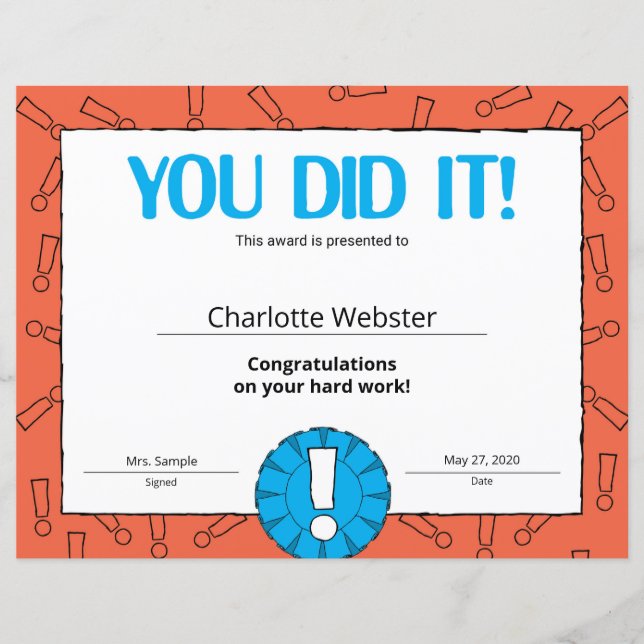 You Did It Award Certificate of Achievement PDF (Front)