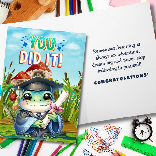 You Did It! Cute Frog Graduation Joy Card (Creator Uploaded)