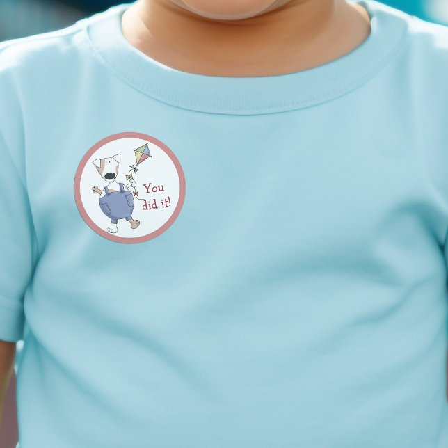 You Did It Cute Kite Puppy Dog Reward Classic Round Sticker (You Did It Cute Kite Puppy Dog Reward Classic Round Sticker)