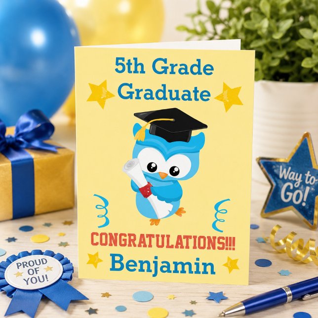 You Did It, Graduate! Blue Owl 5th Grade Card (Creator Uploaded)