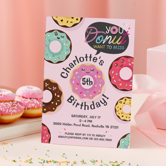 You Doughnut Want to Miss - Iced Doughnut Birthday Invitation (You Donut Want to Miss - Iced Donut Birthday Party Invitation)