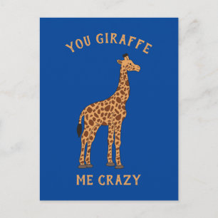 You Giraffe Me Crazy Funny Zoo Safari Animal Pun Postcard