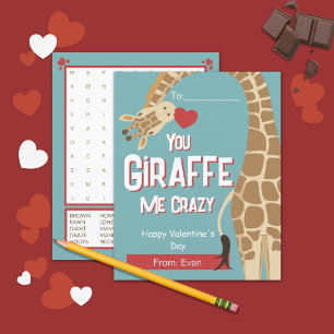 You Giraffe Me Crazy Kids Valentine' Day Card
