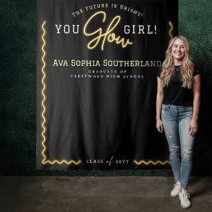 You Glow Girl Script Yellow Neon Graduation Party Tapestry