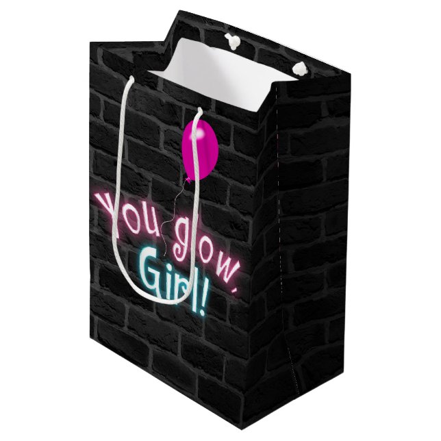 You Glow Girl Sign on Brick Wall  Medium Gift Bag (Front Angled)
