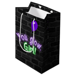 You Glow Girl Sign on Brick Wall Medium Gift Bag