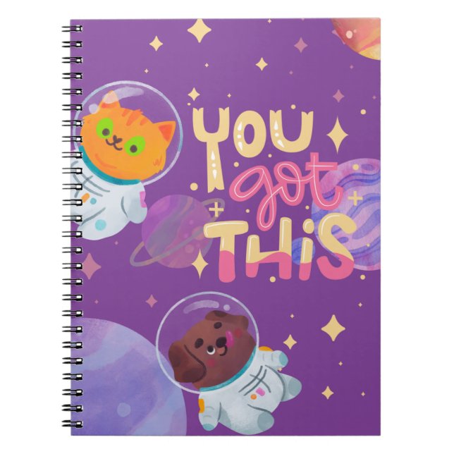 “You Got This” Cute Space-Themed Notebook (Front)