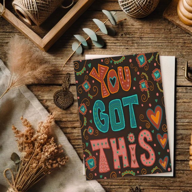  You Got This Fun Folk Stylish Encouragement Card (Creator Uploaded)
