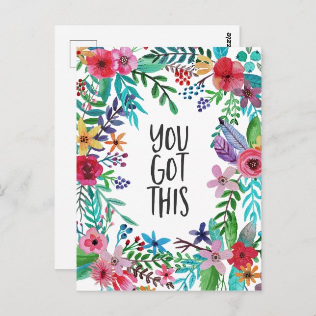 You Got This Quote Cute Boho Floral Postcard (Front/Back)