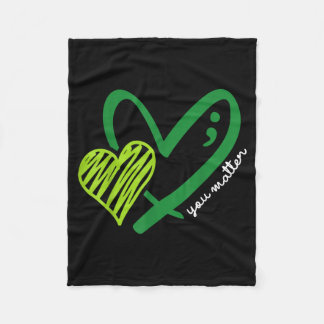 You Green Heart Semicolon Mental Health Awareness Fleece Blanket