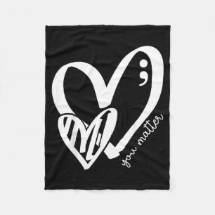 You Green Heart Semicolon Mental Health Awareness Fleece Blanket