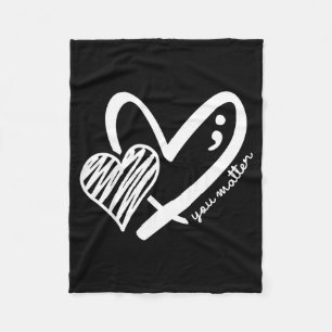 You Green Heart Semicolon Mental Health Awareness Fleece Blanket