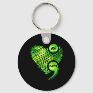 You Green Heart Semicolon Mental Health Awareness Key Ring