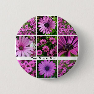 You Grow Girl Pun Daisy Congratulation Collage 6 Cm Round Badge
