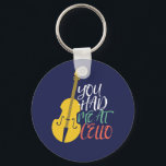 You Had Me At Cello Funny Cellist Key Ring<br><div class="desc">Vintage retro orchestra music fan design for those playing string musical instrument in a music band or symphony. Cool classical music lover merchandise for cellist, musician and artist. Perfect for cello music teacher, orchestra fan and those who love to play cello or just love music. Great souvenir, Christmas gift and...</div>