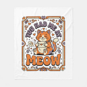 You Had Me At Meow Cat Valentine Love Vintage Vect Fleece Blanket