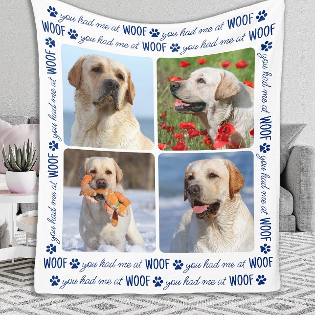 You Had Me At WOOF Personalised Dog Lover 4 Photo Fleece Blanket (Creator Uploaded)