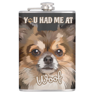 You Had Me At Woof   Pomeranian Dog Lovers  Hip Flask