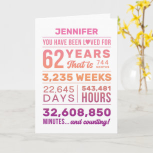 You Have Been Loved 62 Years, Custom Name Birthday Card