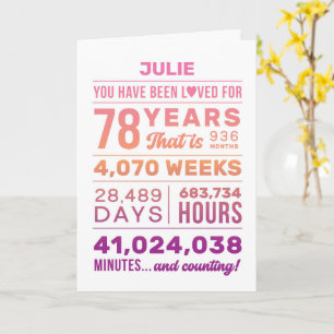 You Have Been Loved 78 Years, Custom Name Birthday Card