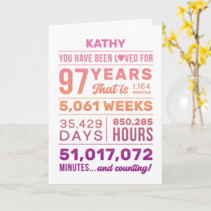 You Have Been Loved 97 Years, Custom Name Birthday Card