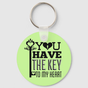 You Have the Key to My Heart Green Button Keychain