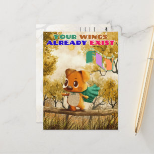 You Have Wings Just Fly Tiny Dog Inspiring Quote Postcard