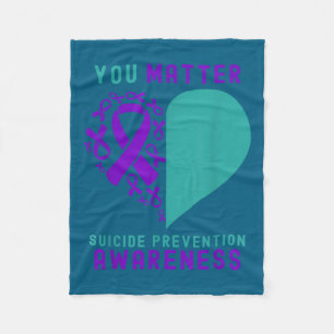 You - Heart &amp; Ribbon Design Suicide Prevention Fleece Blanket