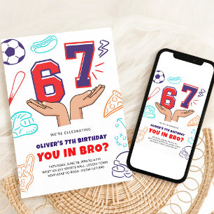 You In Bro 7th Birthday Sport Red Blue Invitation