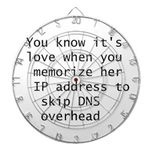 You know it's love when you memorise her IP number Dartboard