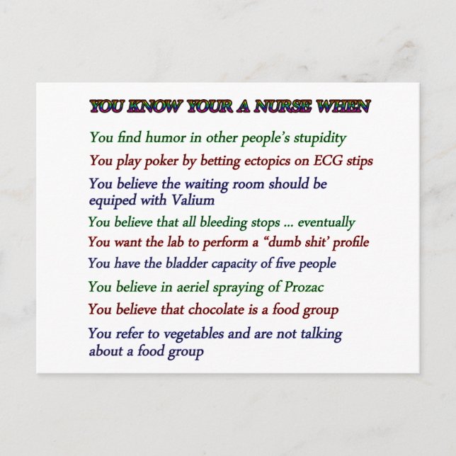 You Know Your A Nurse When... Postcard (Front)
