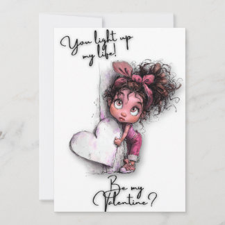 "You Light Up My Heart"  Cute Girl Valentine  Card