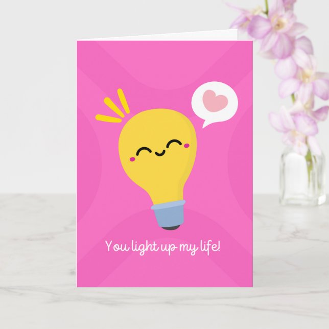 You light up my life cute lightbulb card (Orchid)