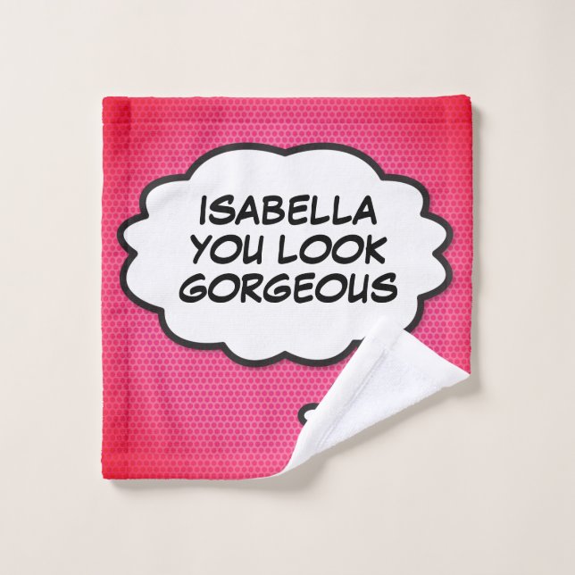 YOU LOOK GORGEOUS Think Bubble Fun Comic Book Bath Towel Set (Wash Cloth)