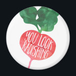 You Look Radishing | Veggie Pun Magnet<br><div class="desc">Funny design features "you look radishing" in white handwritten style typography inscribed inside a red watercolor radish illustration. Cute stocking stuffer for the foodie,  chef,  vegetarian or health nut in your life! More veggie puns available in our shop.</div>