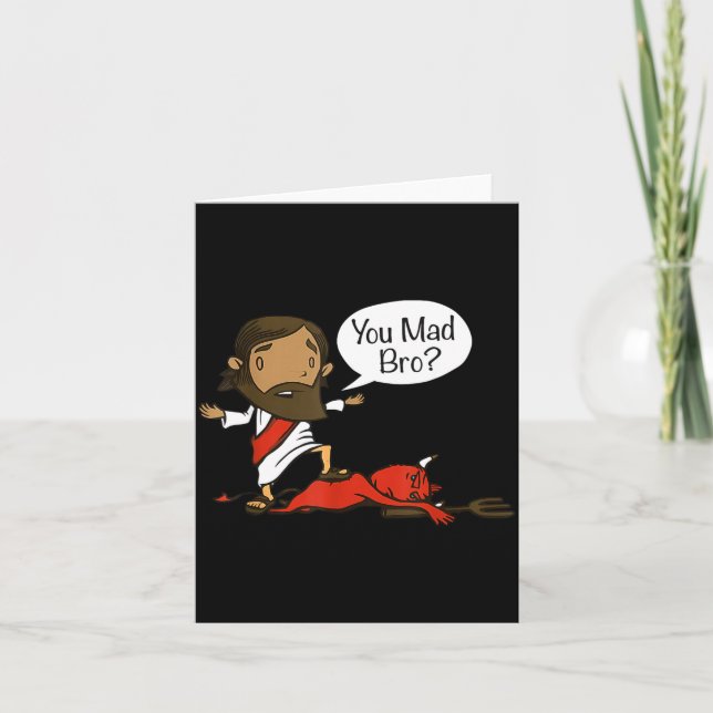 You Mad Bro - Funny Christian Jesus And Devil  Card (Front)