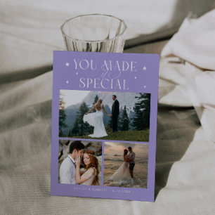 You Made It Special Wedding Photo Lilac Thank You Card