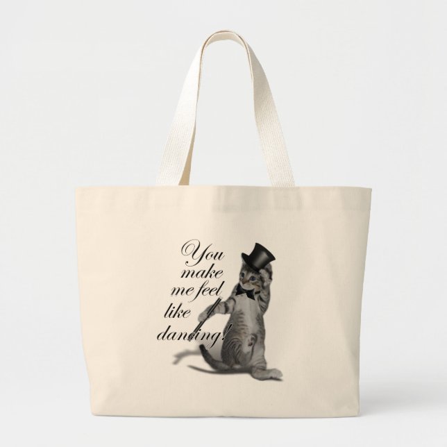 You make me feel like Dancing! Tap Dancing Cat Large Tote Bag (Front)
