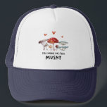 You Make Me Feel Mushy Mushroom Trucker Hat<br><div class="desc">Funny tracker hat design featuring watercolor illustration of mushrooms with a text that says "you make me feel mushy."</div>
