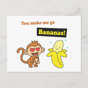You make me go Bananas, Cute Love Humour Postcard