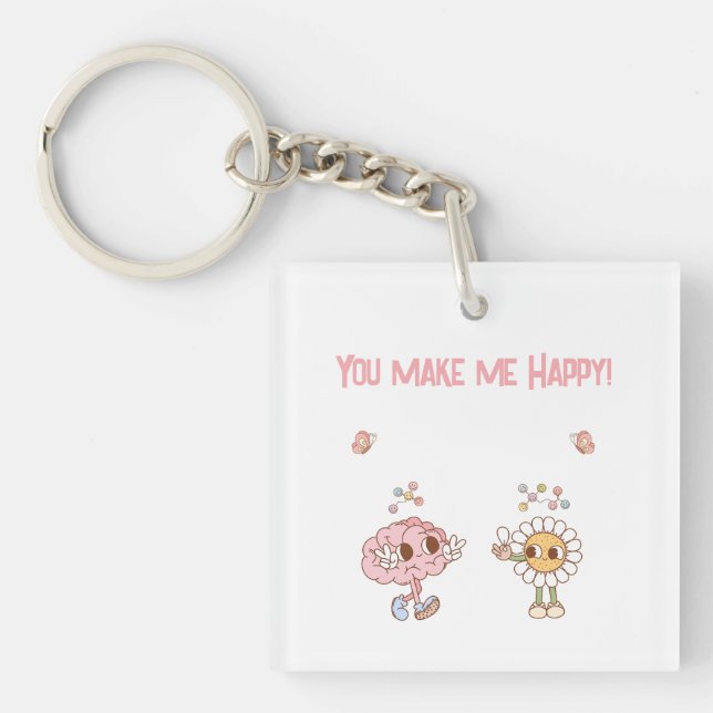 You Make Me Happy! Personalised Happy Emoticons Key Ring (Front)
